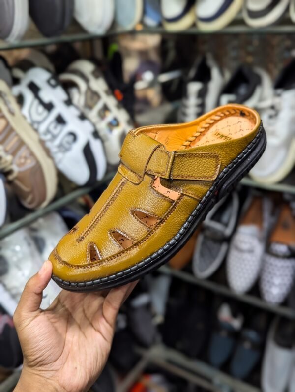 Backless Leather Caged Sandal