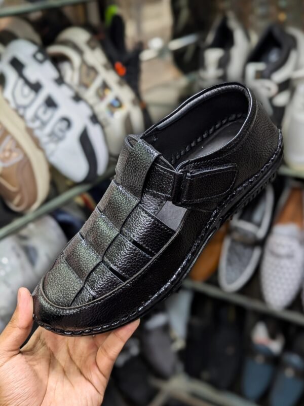 Black Leather Caged Shoe